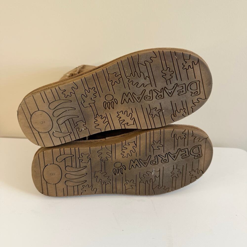 BearPaw Emma Short Boots Women 8 Brown Suede Sheepskin Wool Lined Pull On Winter - Picture 8 of 13